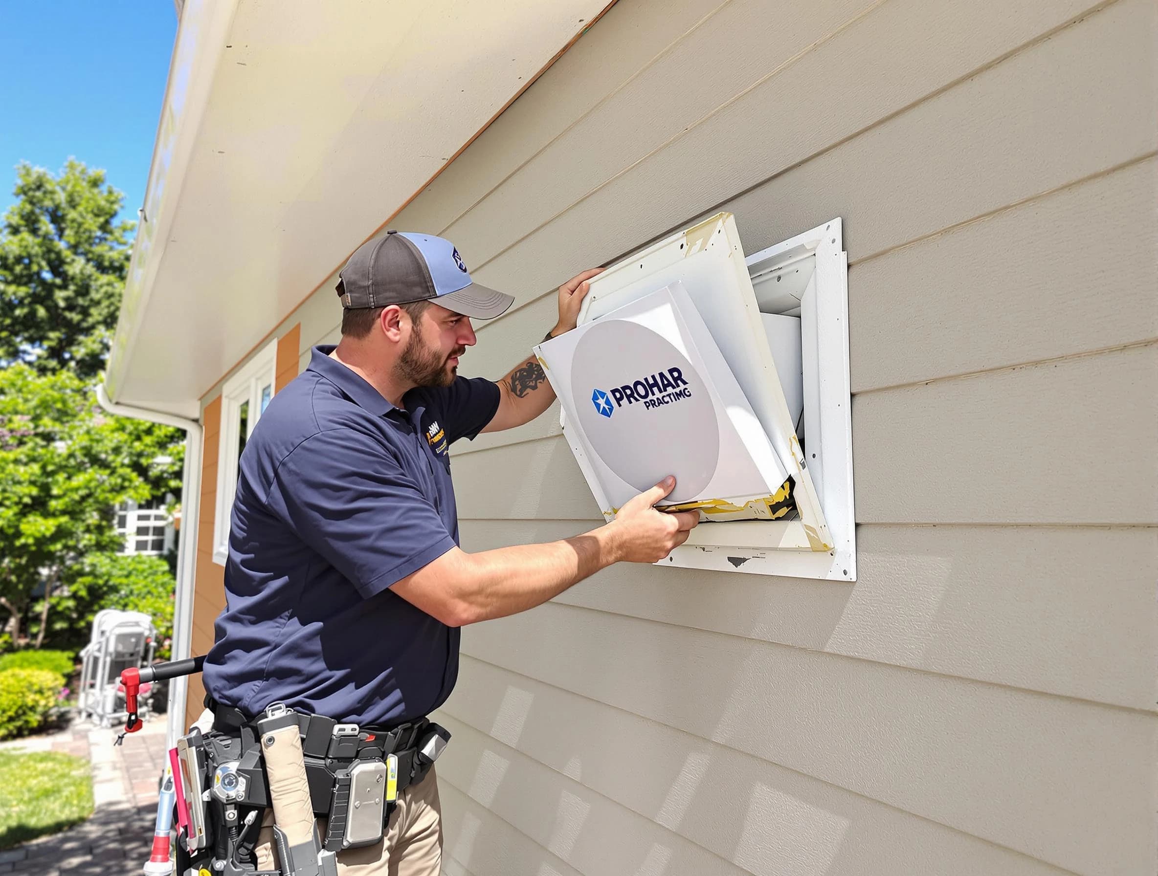 Grantsville Dryer Vent Cleaning technician installing a new protective dryer vent cover on a home in Grantsville
