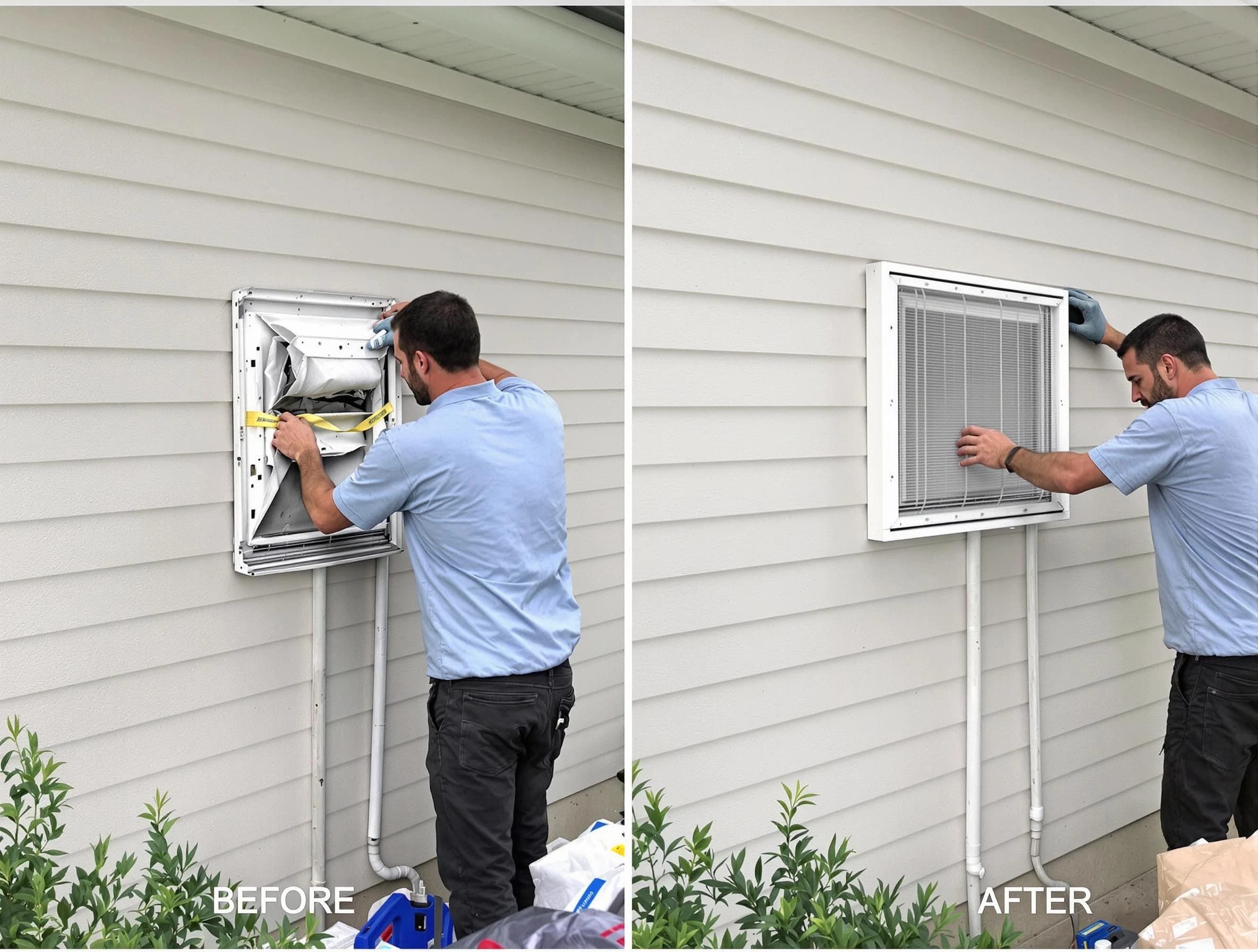 Grantsville Dryer Vent Cleaning technician installing high-quality dryer vent cover at a residential property in Grantsville