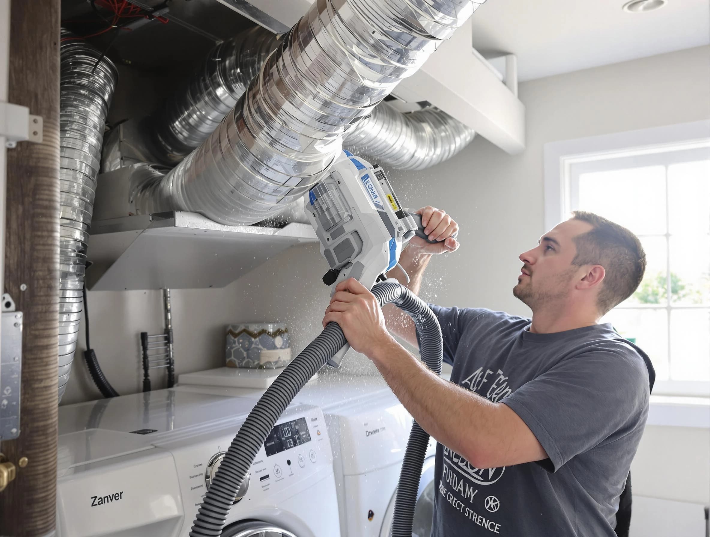 Grantsville Dryer Vent Cleaning specialist cleaning deep within a dryer vent duct system in Grantsville